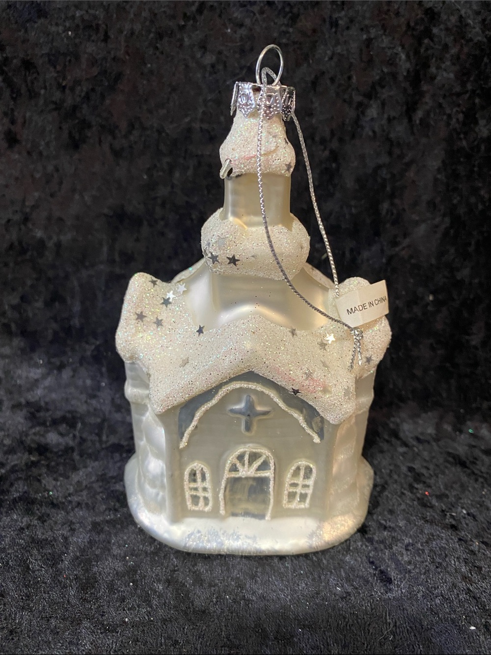 Vintage Sparkling white Church Ornament with Silver Accents - Holiday Décor